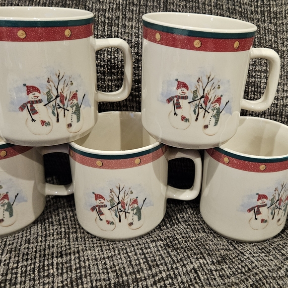 ROYAL SEASONS Stoneware Snowmen Holiday Christmas Coffee Mugs Set of 5 - Picture 2 of 6